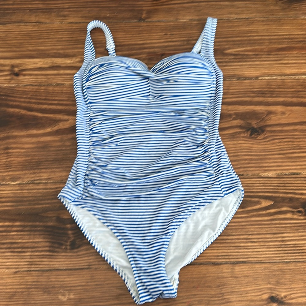 Size 6 US One piece Niptuck Swim- royal blue striped